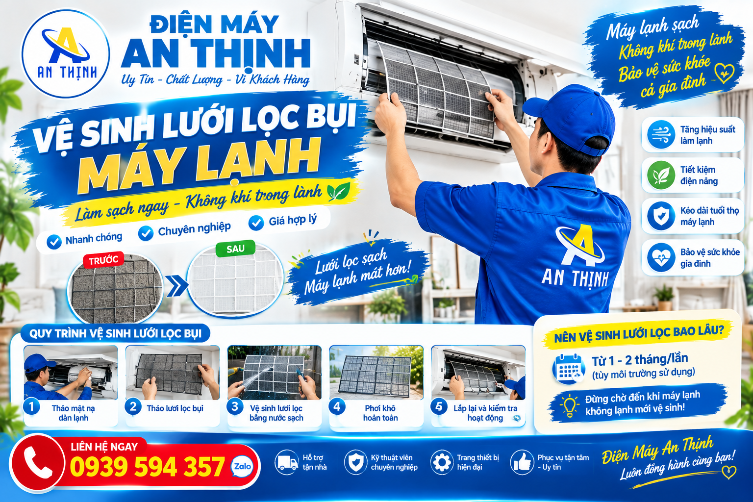 vệ sinh lới lọc bụi máy lạnh tại nhà quận 12